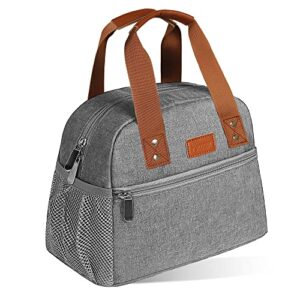 lunch bag for women insulated lunch box with pockets durable and small lunch tote bag for work, school and picnic (gray)