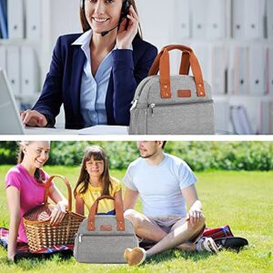 Lunch Bag for Women Insulated Lunch Box with Pockets Durable and Small Lunch Tote Bag for Work, School and Picnic (gray)