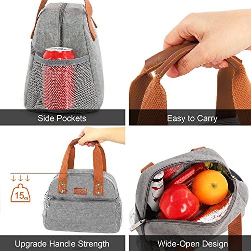 Lunch Bag for Women Insulated Lunch Box with Pockets Durable and Small Lunch Tote Bag for Work, School and Picnic (gray)