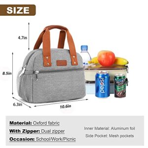 Lunch Bag for Women Insulated Lunch Box with Pockets Durable and Small Lunch Tote Bag for Work, School and Picnic (gray)