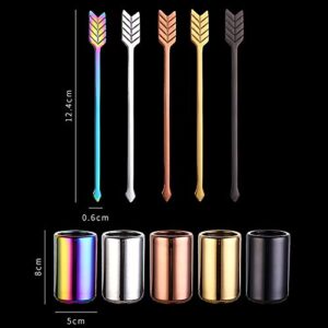 5'' 5Pcs Stainless Steel Coffee Stir Sticks with Stirrers Holder, Metal Coffee Stirrer Reusable, Beverage Drink Cocktail Stirrer Swizzle Stirring Sticks Black