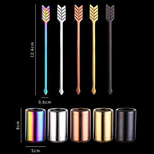 5'' 5Pcs Stainless Steel Coffee Stir Sticks with Stirrers Holder, Metal Coffee Stirrer Reusable, Beverage Drink Cocktail Stirrer Swizzle Stirring Sticks Black