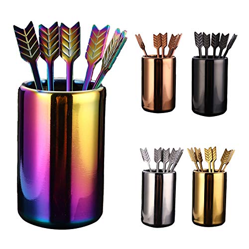 5'' 5Pcs Stainless Steel Coffee Stir Sticks with Stirrers Holder, Metal Coffee Stirrer Reusable, Beverage Drink Cocktail Stirrer Swizzle Stirring Sticks Black