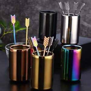 5'' 5Pcs Stainless Steel Coffee Stir Sticks with Stirrers Holder, Metal Coffee Stirrer Reusable, Beverage Drink Cocktail Stirrer Swizzle Stirring Sticks Black