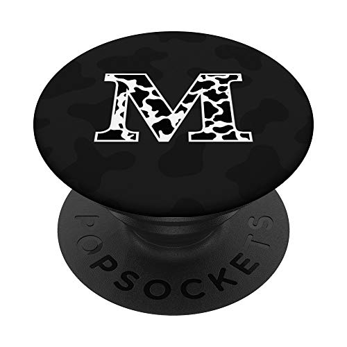 Cow Print Black and White Initial Letter M PopSockets PopGrip: Swappable Grip for Phones & Tablets