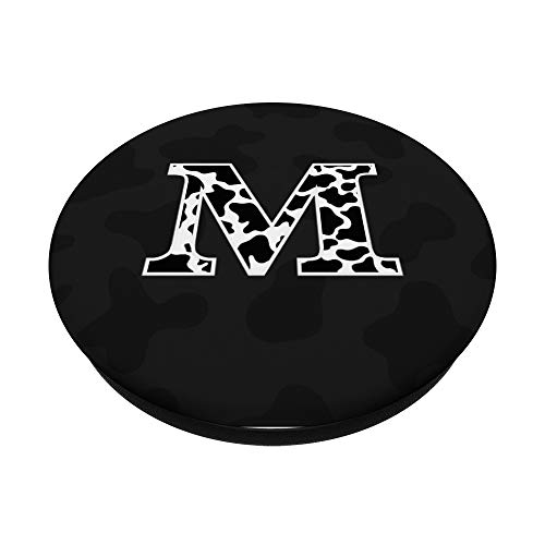 Cow Print Black and White Initial Letter M PopSockets PopGrip: Swappable Grip for Phones & Tablets