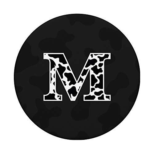 Cow Print Black and White Initial Letter M PopSockets PopGrip: Swappable Grip for Phones & Tablets