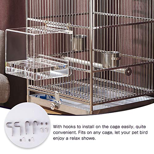 Saderoy Bird Bath Cage, No-Leakage Bird Bathtub with Hanging Hooks Cage Accessory for Small Bird Parrots Lovebirds Canary Portable Shower