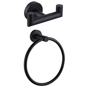 angle simple double towel hook matte black bundle with swivel towel ring, modern bathroom accessories