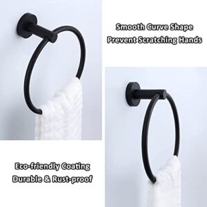 Angle Simple Double Towel Hook Matte Black Bundle with Swivel Towel Ring, Modern Bathroom Accessories
