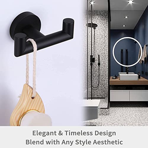 Angle Simple Double Towel Hook Matte Black Bundle with Swivel Towel Ring, Modern Bathroom Accessories