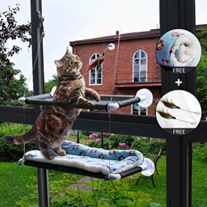 Cat Window Perches Deluxe Double Layers, Free Soft Lamb's Fleece Blanket and Toys, Up to 55 lbs, Space-Saving Cat Bed, Pet Kitty Resting Seat Safety Cat Hammock for Large Cats, Full 360° Sunbathing