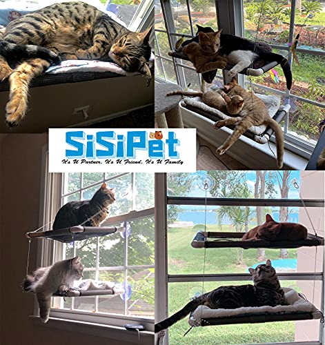 Cat Window Perches Deluxe Double Layers, Free Soft Lamb's Fleece Blanket and Toys, Up to 55 lbs, Space-Saving Cat Bed, Pet Kitty Resting Seat Safety Cat Hammock for Large Cats, Full 360° Sunbathing