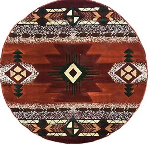 southwestern navajo aztec native american geometric rust orange area rug (7’ x 7’ round)