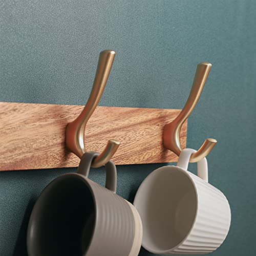 Muso Wood Wall Mounted Coat Rack, Rustic Wooden Coat Rack with 4 Gold Hooks Rail, Double Door Hangers for Coat Towel Bag Organizer Hat Key Cup(Acacia)