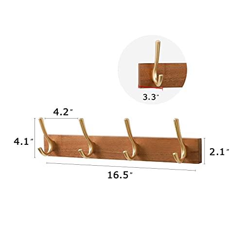 Muso Wood Wall Mounted Coat Rack, Rustic Wooden Coat Rack with 4 Gold Hooks Rail, Double Door Hangers for Coat Towel Bag Organizer Hat Key Cup(Acacia)