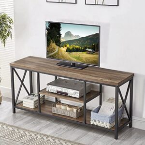 FOLUBAN TV Stand for TV up to 65 inch, Rustic Wood and Metal Entertainment Center with Storage Shelves, Modern Industrial Media TV Console Table for Living Room, Oak 55 inch