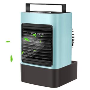 ovpph portable air conditioner, personal air cooler fan mini evaporative cooler desk table fan, quiet air circulator humidifier misting fan with 3 speeds for home bedroom office, blue