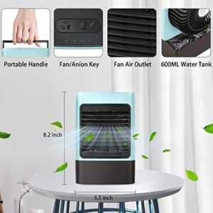 OVPPH Portable Air Conditioner, Personal Air Cooler Fan Mini Evaporative Cooler Desk Table Fan, Quiet Air Circulator Humidifier Misting Fan with 3 Speeds for Home Bedroom Office, Blue