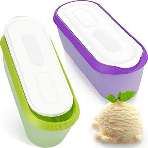 2 pieces ice cream storage containers with lids set 2.5 quarts homemade ice cream tubs, reusable cream container with non slip base freezer containers (green and purple)
