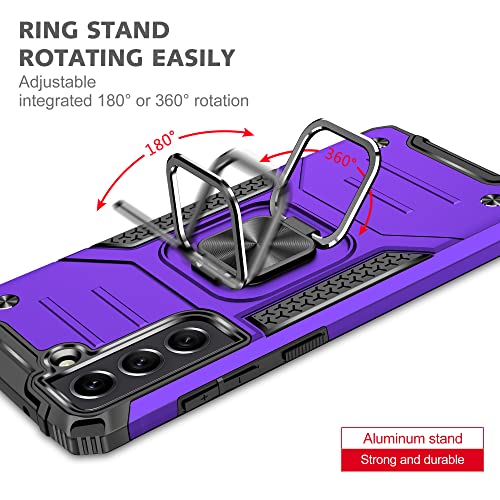 AYMECL for Galaxy S21 Case, S21 Case with Self Healing Flexible TPU Screen Protector [2 Pack], Military Grade Double Shockproof with Kickstand Protective Case for Samsung Galaxy S21 5G-Purple