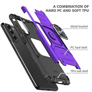 AYMECL for Galaxy S21 Case, S21 Case with Self Healing Flexible TPU Screen Protector [2 Pack], Military Grade Double Shockproof with Kickstand Protective Case for Samsung Galaxy S21 5G-Purple