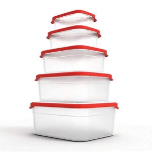 HELSIM Red 10-Piece Containers Set with Lids for Storage, Lunch, and Meal Prep, Dishwasher & Microwave Safe