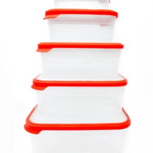 HELSIM Red 10-Piece Containers Set with Lids for Storage, Lunch, and Meal Prep, Dishwasher & Microwave Safe