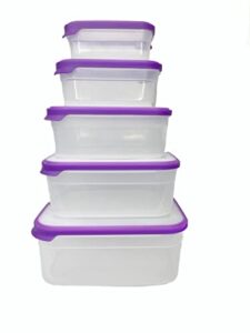 helsim purple 10-piece containers set with lids for storage, lunch, and meal prep, dishwasher & microwave safe