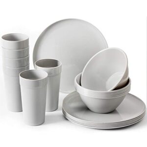 youngever 18-piece plastic kitchen dinnerware set, plates, dishes, bowls, cups, service for 6 (grey)