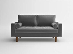 us pride furniture ns5457-l caladeron mid-century modern loveseat in soft velvet, grey