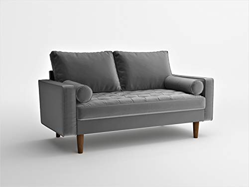 US Pride Furniture NS5457-L Caladeron Mid-Century Modern Loveseat in Soft Velvet, Grey