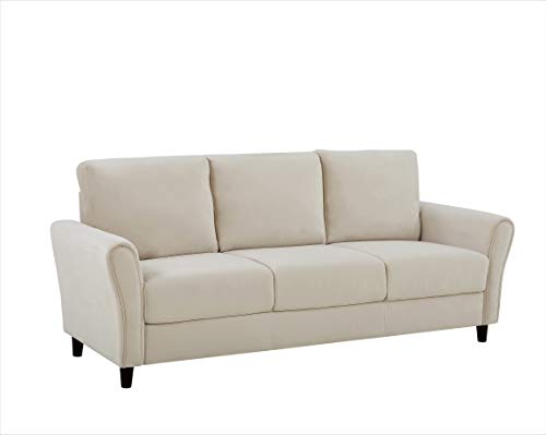 Container Furniture Direct Celestia Mid Century Modern Upholstered Sloped Arms Living Room, Sofa, White Ivory