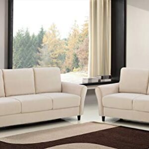 Container Furniture Direct Celestia Mid Century Modern Upholstered Sloped Arms Living Room, Sofa, White Ivory