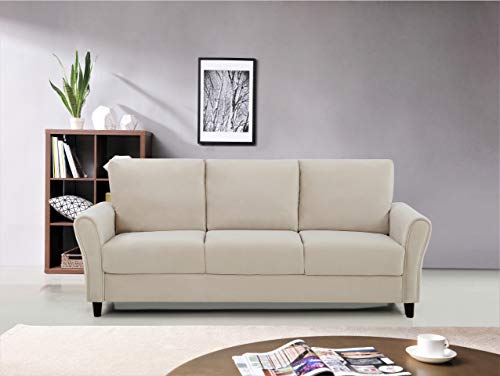 Container Furniture Direct Celestia Mid Century Modern Upholstered Sloped Arms Living Room, Sofa, White Ivory