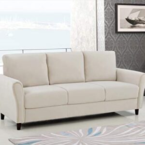 Container Furniture Direct Celestia Mid Century Modern Upholstered Sloped Arms Living Room, Sofa, White Ivory