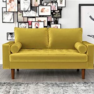 US Pride Furniture NS5459-L Caladeron Mid-Century Modern Loveseat in Soft Velvet, Goldenrod
