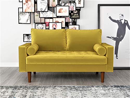 US Pride Furniture NS5459-L Caladeron Mid-Century Modern Loveseat in Soft Velvet, Goldenrod