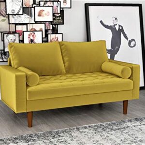 US Pride Furniture NS5459-L Caladeron Mid-Century Modern Loveseat in Soft Velvet, Goldenrod