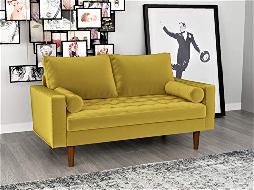 US Pride Furniture NS5459-L Caladeron Mid-Century Modern Loveseat in Soft Velvet, Goldenrod