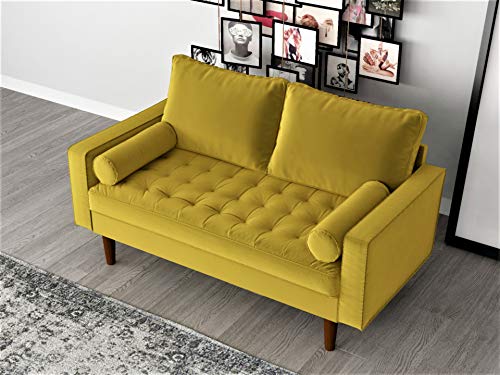 US Pride Furniture NS5459-L Caladeron Mid-Century Modern Loveseat in Soft Velvet, Goldenrod