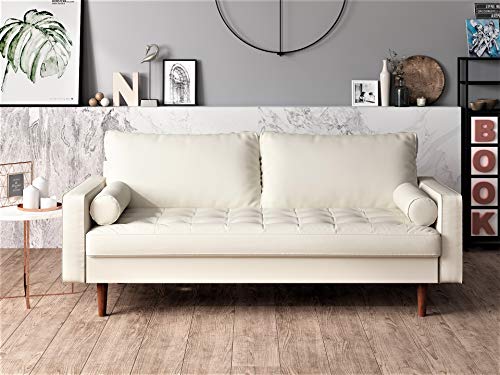 US Pride Furniture NS5454-S Caladeron Mid-Century Modern Sofa in Faux Leather, PVC White