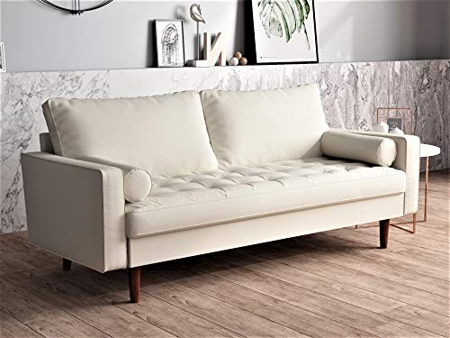 US Pride Furniture NS5454-S Caladeron Mid-Century Modern Sofa in Faux Leather, PVC White