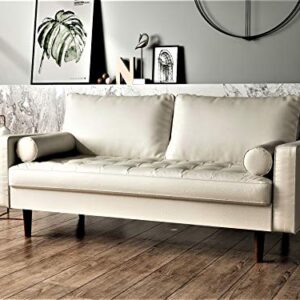 US Pride Furniture NS5454-S Caladeron Mid-Century Modern Sofa in Faux Leather, PVC White