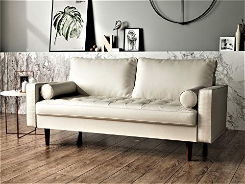 US Pride Furniture NS5454-S Caladeron Mid-Century Modern Sofa in Faux Leather, PVC White