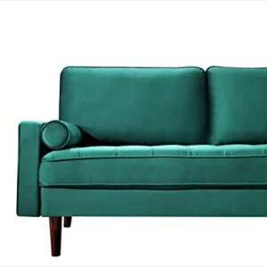 Container Furniture Direct Womble Modern Velvet Upholstered Living Room Diamond Tufted Chesterfield Loveseat with Gleaming Nailheads, Pine Green