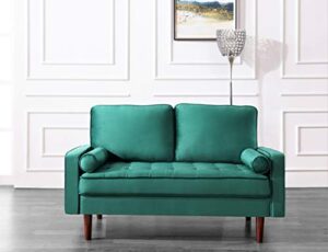 container furniture direct womble modern velvet upholstered living room diamond tufted chesterfield loveseat with gleaming nailheads, pine green