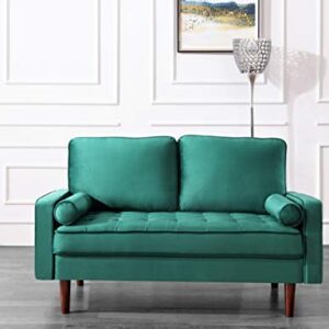 Container Furniture Direct Womble Modern Velvet Upholstered Living Room Diamond Tufted Chesterfield Loveseat with Gleaming Nailheads, Pine Green