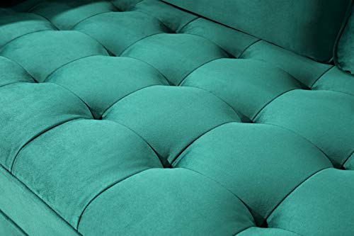 Container Furniture Direct Womble Modern Velvet Upholstered Living Room Diamond Tufted Chesterfield Loveseat with Gleaming Nailheads, Pine Green