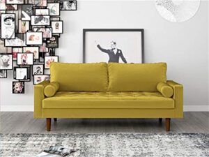 us pride furniture ns5459-s caladeron mid-century modern sofa in soft velvet, goldenrod